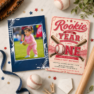 Rookie Season Pink Baseball Birthday Invitation