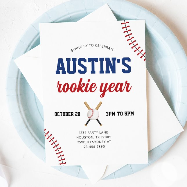Rookie Year Baseball 1st Birthday Invitation (Creator Uploaded)
