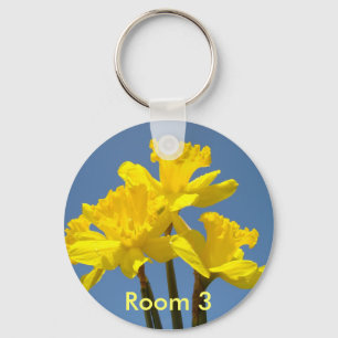 Room 3 keychains numbered Yellow Daffodil Flowers