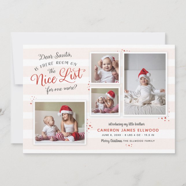 Room on the Nice List Christmas Birth Announcement (Front)