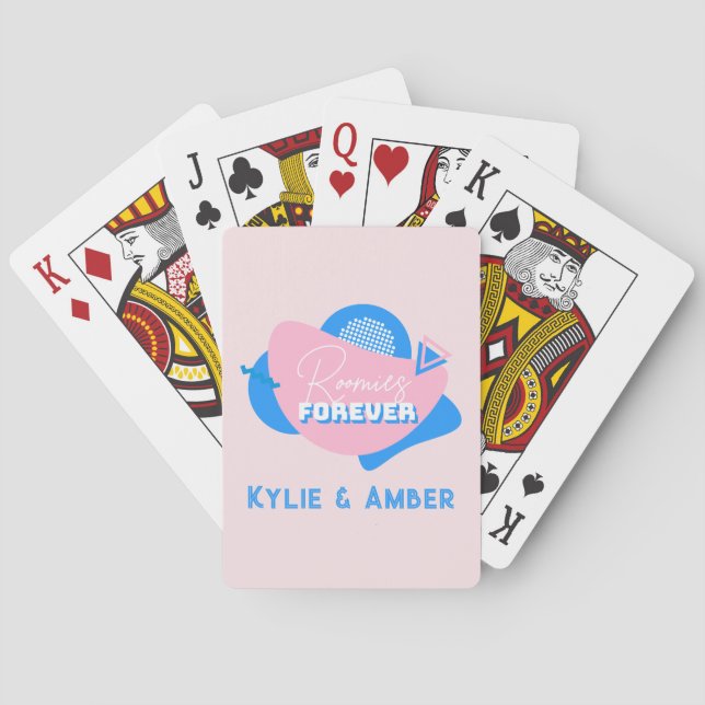 Roommate Gift Custom Name "Roomies Forever" Retro Playing Cards (Back)