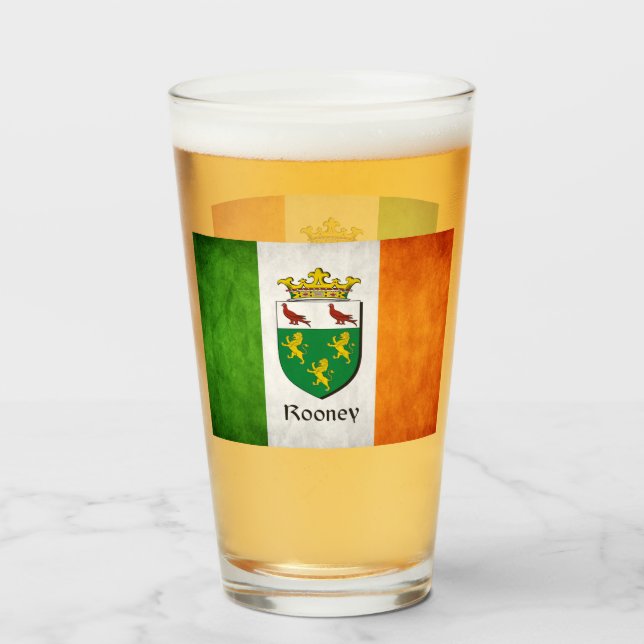 Rooney Surname Irish Flag   Glass (Front Filled)