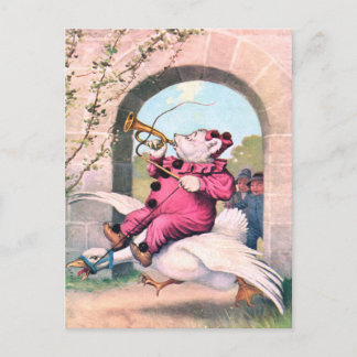 Roosevelt Bear as a Clown Riding On Mother Goose Postcard