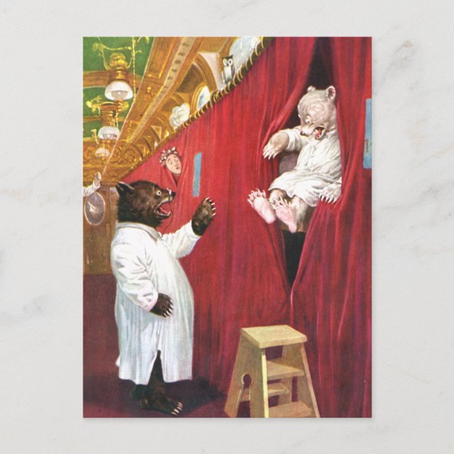 Roosevelt Bears on a Train in the Sleeping Car Postcard (Front)