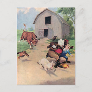 Roosevelt Bears Run from  A  Bull Down on the Farm Postcard