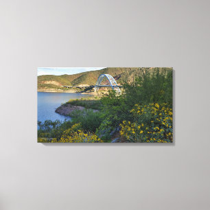 Roosevelt Lake Bridge Arizona Yellow Wildflowers Canvas Print