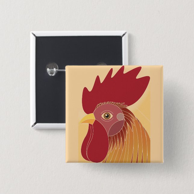 Rooster 15 Cm Square Badge (Front & Back)
