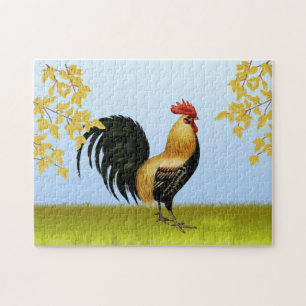 Rooster and Autumn Leaves, Challenging Jigsaw Puzzle