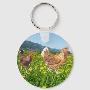 Rooster and Chicken 2 Key Ring