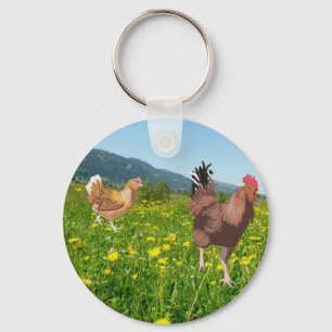 Rooster and Chicken 3 Key Ring