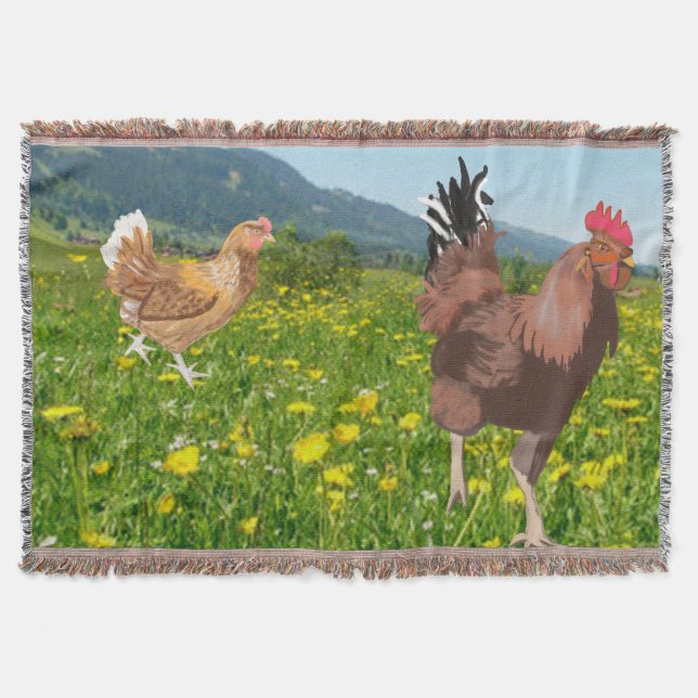 Rooster and Chicken 3 Throw Blanket (Front)