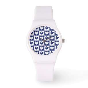 Rooster and Hearts Blue and White Farm Country Watch