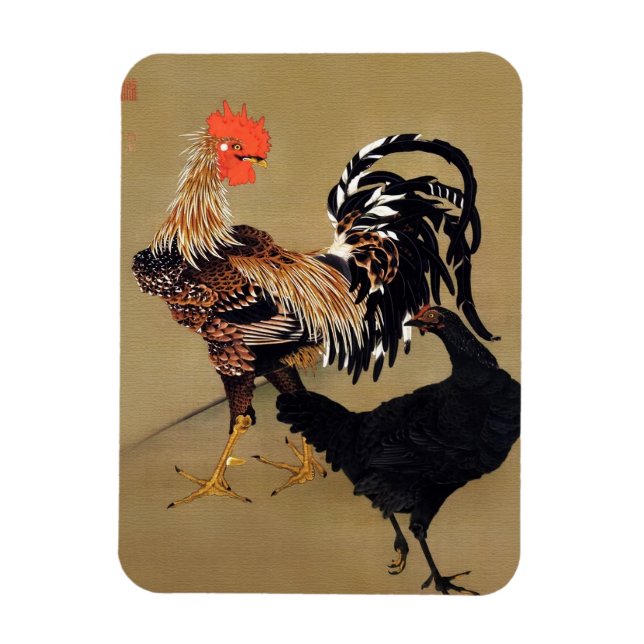 Rooster and Hen by Ito Jakuchu Magnet (Vertical)