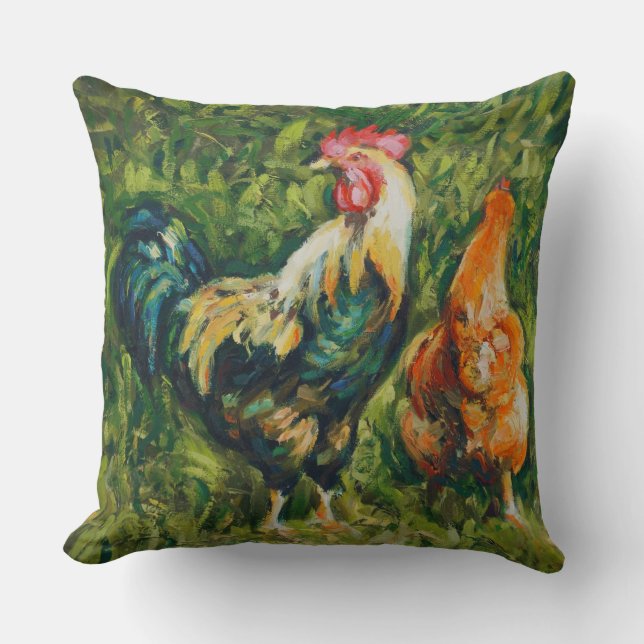 Rooster and Hen Cushion (Front)