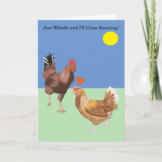 Rooster and Hen Funny Valentine’s Holiday Card (Front)