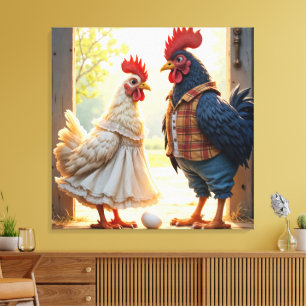 Rooster and Hen Humour Canvas Print