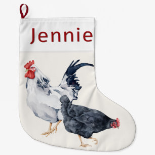 Rooster and Hen Personalised Christmas Stocking