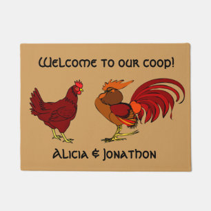 Rooster and hen "Welcome to our coop" Doormat
