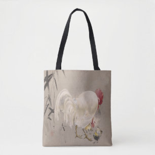 Rooster and Hen with Chicks by Watanabe Seitei Tote Bag