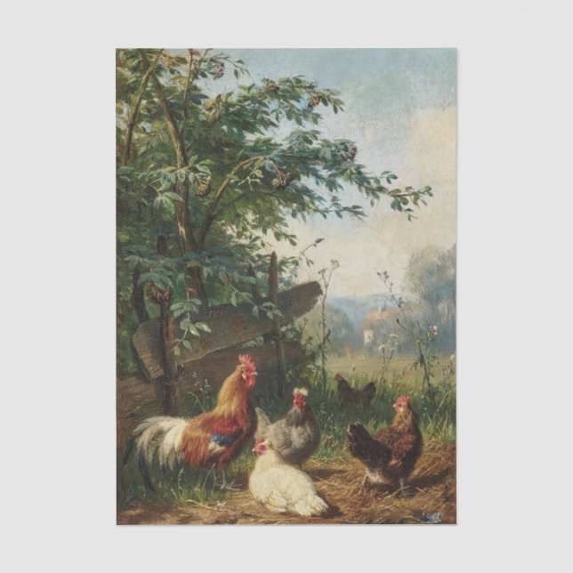 Rooster and Hens by Carl Jutz Tissue Paper (Front)