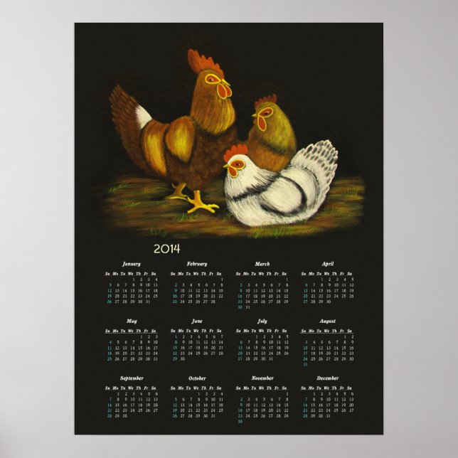 Rooster and Hens  calendar ~ print (Front)