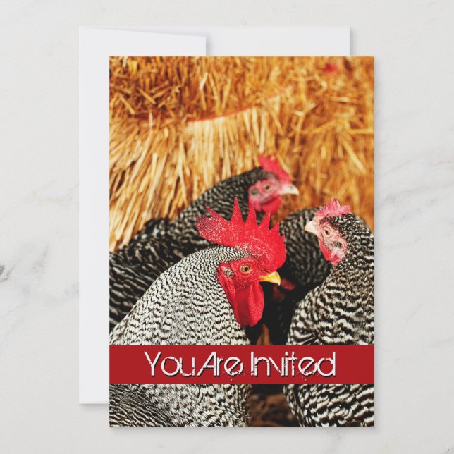 Rooster and Hens Country Wedding Invitations (Front)
