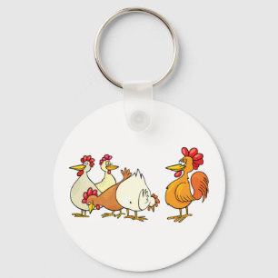 Rooster And Hens Key Ring