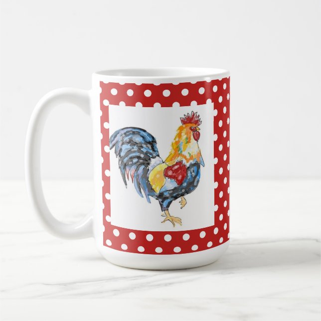 Rooster and Red Polka-Dot Mug (Left)
