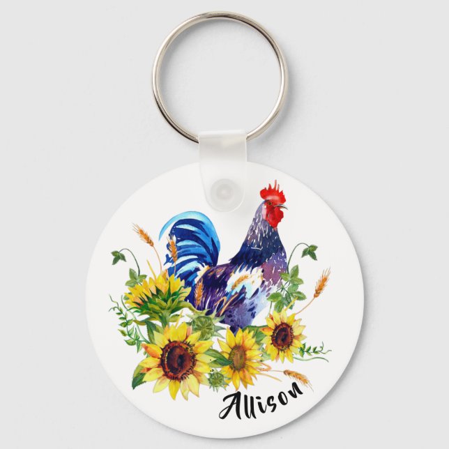 Rooster and sunflowers  key ring (Front)