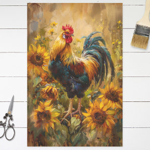 Rooster and Sunflowers Oil Painting Decoupage Tissue Paper