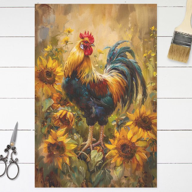 Rooster and Sunflowers Oil Painting Decoupage Tissue Paper (Creator Uploaded)