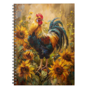 Rooster and Sunflowers Oil Painting Notebook