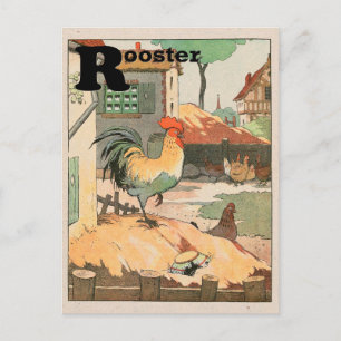 Rooster Animal Alphabet Letter Postcard