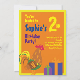 Rooster Animal Kid's Birthday Party Invitations
