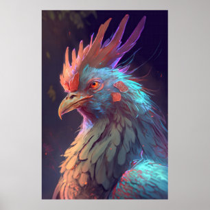 Rooster Animal Portrait Painting Wildlife Outdoors Poster