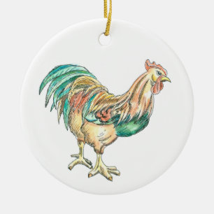 Rooster Art Ceramic Tree Decoration