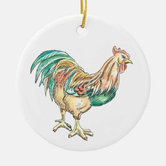 Rooster Art Ceramic Tree Decoration (Front)