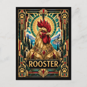 Rooster, Art Deco Wildlife Postcard