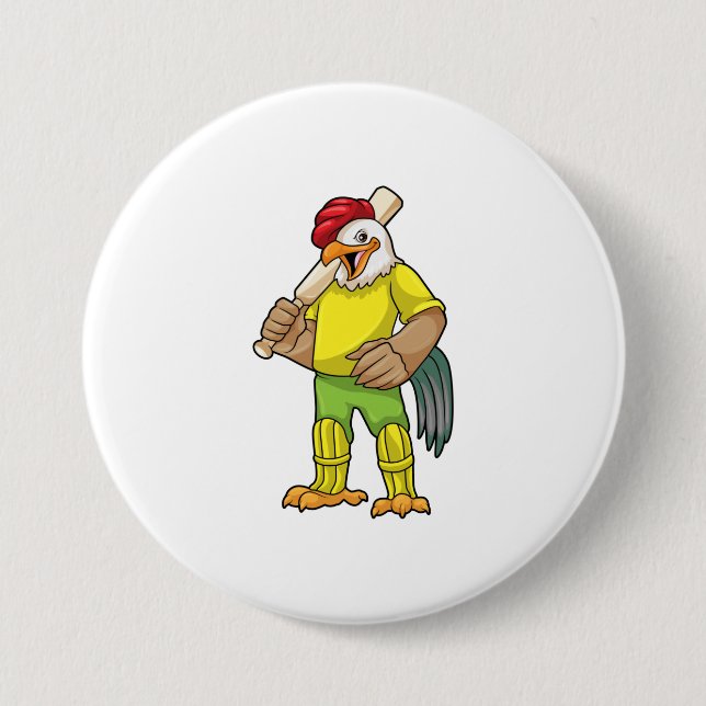 Rooster as Batsman with Cricket bat 7.5 Cm Round Badge (Front)