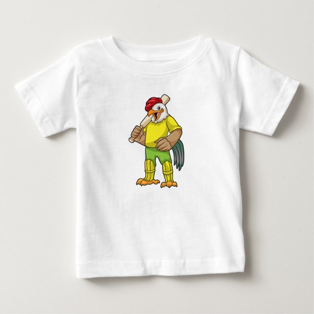 Rooster as Batsman with Cricket bat Baby T-Shirt (Front)