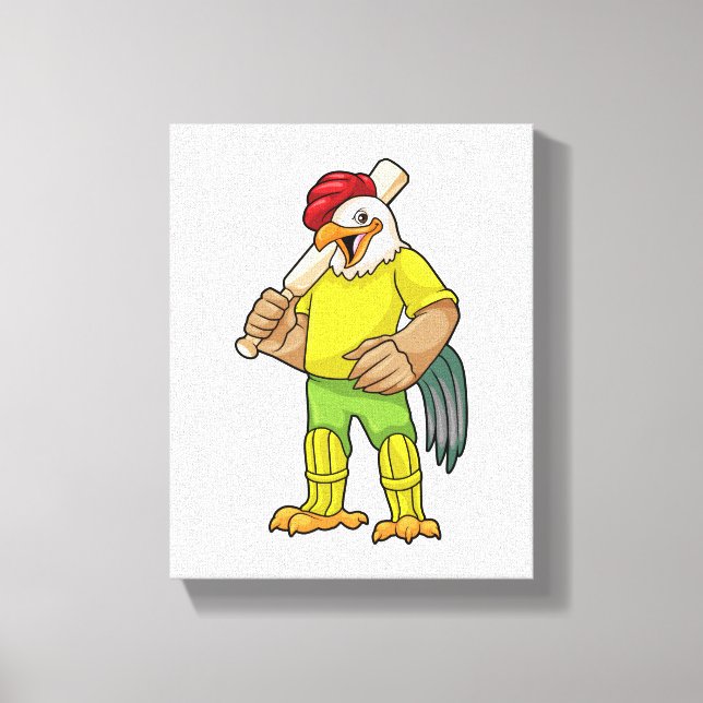 Rooster as Batsman with Cricket bat Canvas Print (Front)