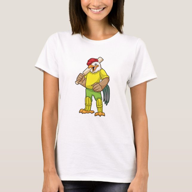 Rooster as Batsman with Cricket bat T-Shirt (Front)