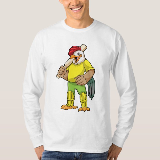 Rooster as Batsman with Cricket bat T-Shirt (Front)