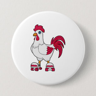 Rooster at Inline skating with Roller skates 7.5 Cm Round Badge