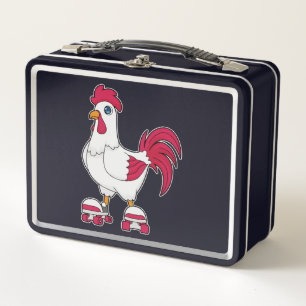 Rooster at Inline skating with Roller skates Metal Lunch Box