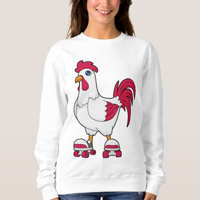Rooster at Inline skating with Roller skates Sweatshirt (Front)