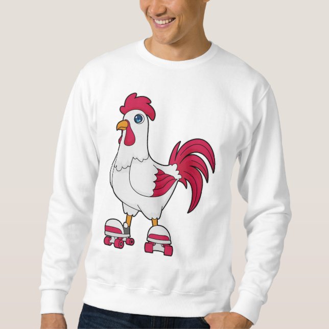 Rooster at Inline skating with Roller skates Sweatshirt (Front)