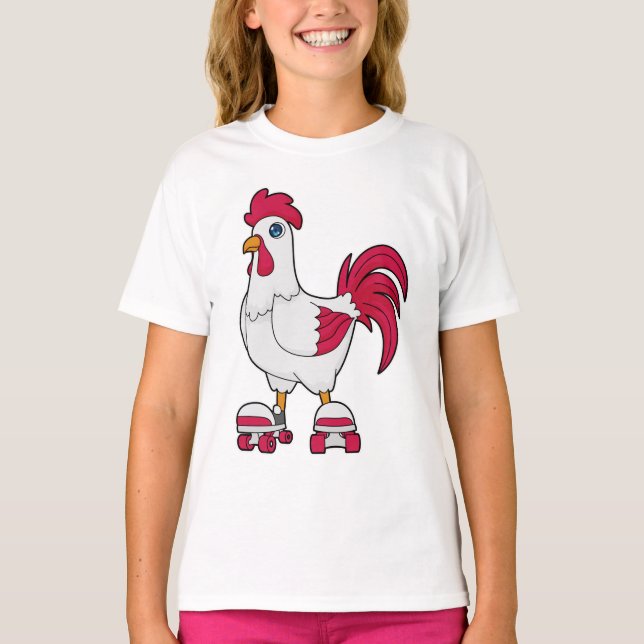 Rooster at Inline skating with Roller skates T-Shirt (Front)