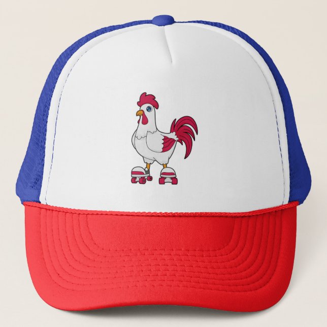 Rooster at Inline skating with Roller skates Trucker Hat (Front)