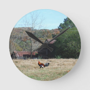 Rooster at the Farm Photo by Sandy Closs. Round Clock